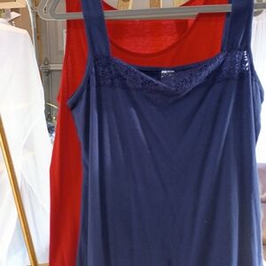 Navy Blue And Red  Sleeveless Top with Lace Detail